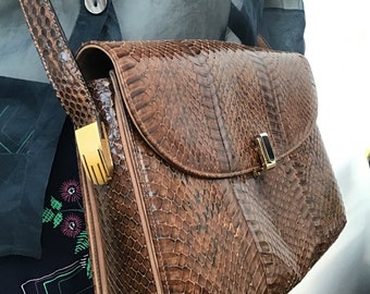 【Vintage】90s Python leather shoulder bag Snake Skin Handmade LUXURY VINTAGE BAG | 90s Shoulderbag