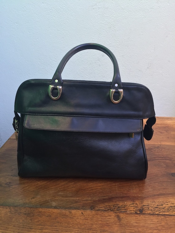 BLACK LEATHER HANDBAG | Vintage leather handbag |