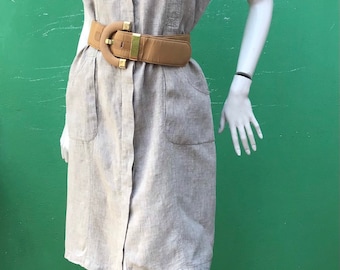 Vestido camisero safari de lino vintage | Vestido safari de lino de los años 90 | Vestido de lino natural | Vestido camisero vintage de moda | Vestido safari de lino beige | Moda