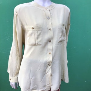 f/1 VINTAGE SILK SAFARI Shirt | Straw yellow Silk Blouse | Fashion safariSilk Shirt | Oversized Silk Blouse| Fashion silk blouse| Vintage