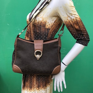 CELINE VINTAGE BAG Céline rare vintage shoulderbag Celine Handbag 80s vintage Bag Brown canvas and leather Bag image 1