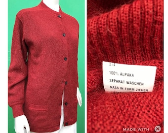 VINTAGE-ALPACA WOOL Cardigan | Vintage Red cardigan | Fashion vintage alpaca sweater  |Maglione cardigan rosso | Lana alpaca maglione