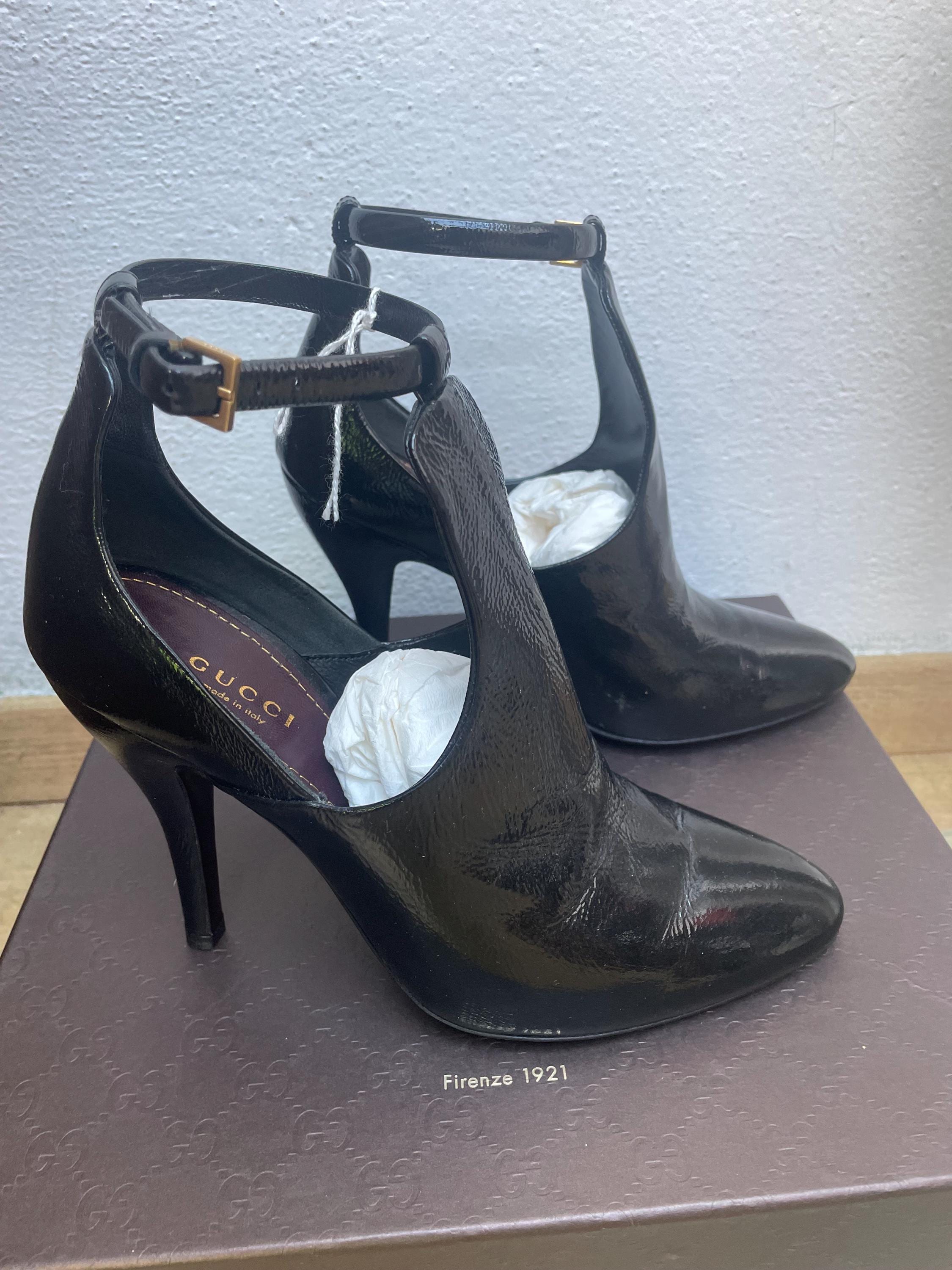 【Gucci】レディース　サンダル　ヴィンテージ　23cm Fashion Letter サンダル 日本製アンクルベルト厚底ウェッジ