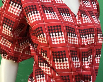 f/1 TAILORED VINTAGE BLOUSE | Tailoring plaid blouse | Red plaid blouse | Handmade vintage Blouse | Vintage Handmade Shirt