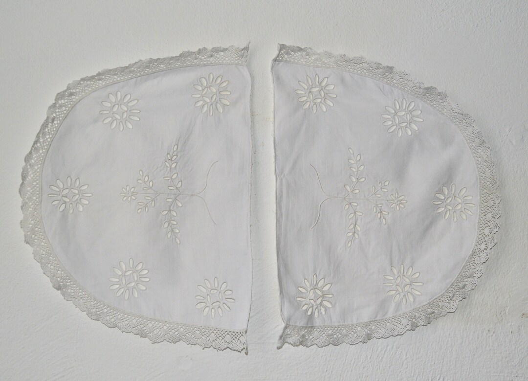 Pair of Antique Battenburg and Lace Half Doilies for Tray Etsy