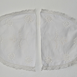 Pair of Antique Battenburg and Lace Half Doilies for Tray