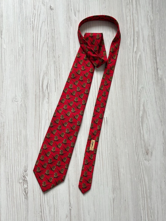 YSL Yves Saint Laurent Paris Tie Silk Seta Seide Red Multicolor