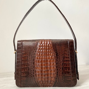Perez Valentin Vintage Tasche Krokodil print Leder Handtasche Handtasche Damen braun Farbe Spanien