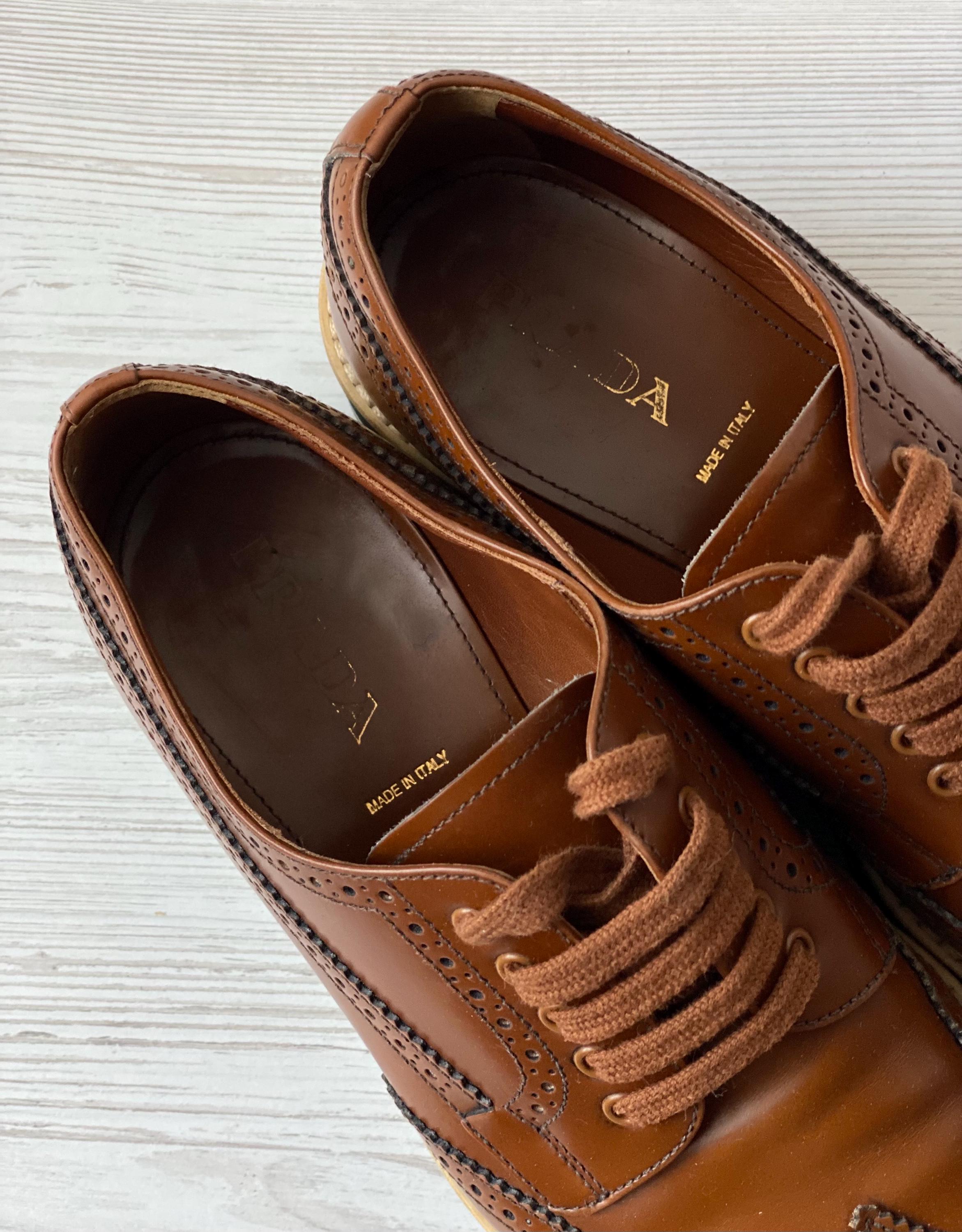 PRADA Brogue Genuine Leather Wingtip Platform Derby Sneakers  display picture 1