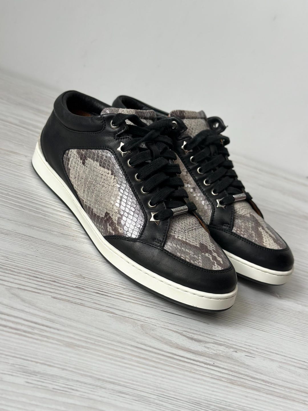 Jimmy Choo London Miami Sneakers Two Tone Snake Print Genuine