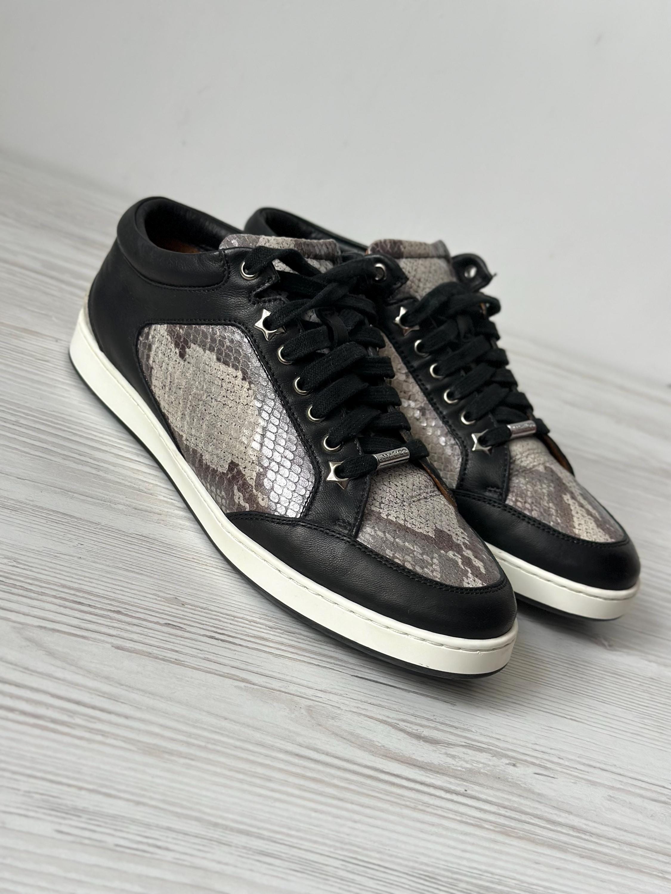 Jimmy Choo London Miami Sneakers Two Tone Snake Print Genuine