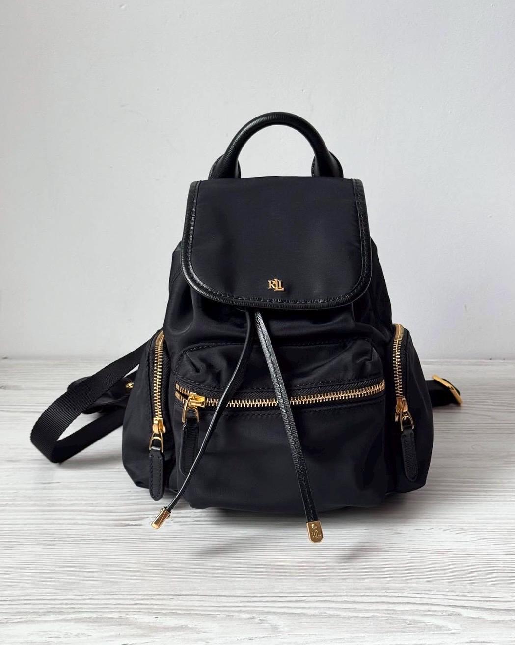 Ralph Lauren Vintage Leather Nylon Buckle Strap Black Mini Backpack Festival Bag Early 2000s Ralph Lauren leather mini backpack - authentic  main image 4
