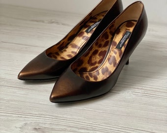 Sandalias Dolce & Gabbana 9463 de piel auténtica color marrón con plataforma, talla 36, estilo vintage italiano.