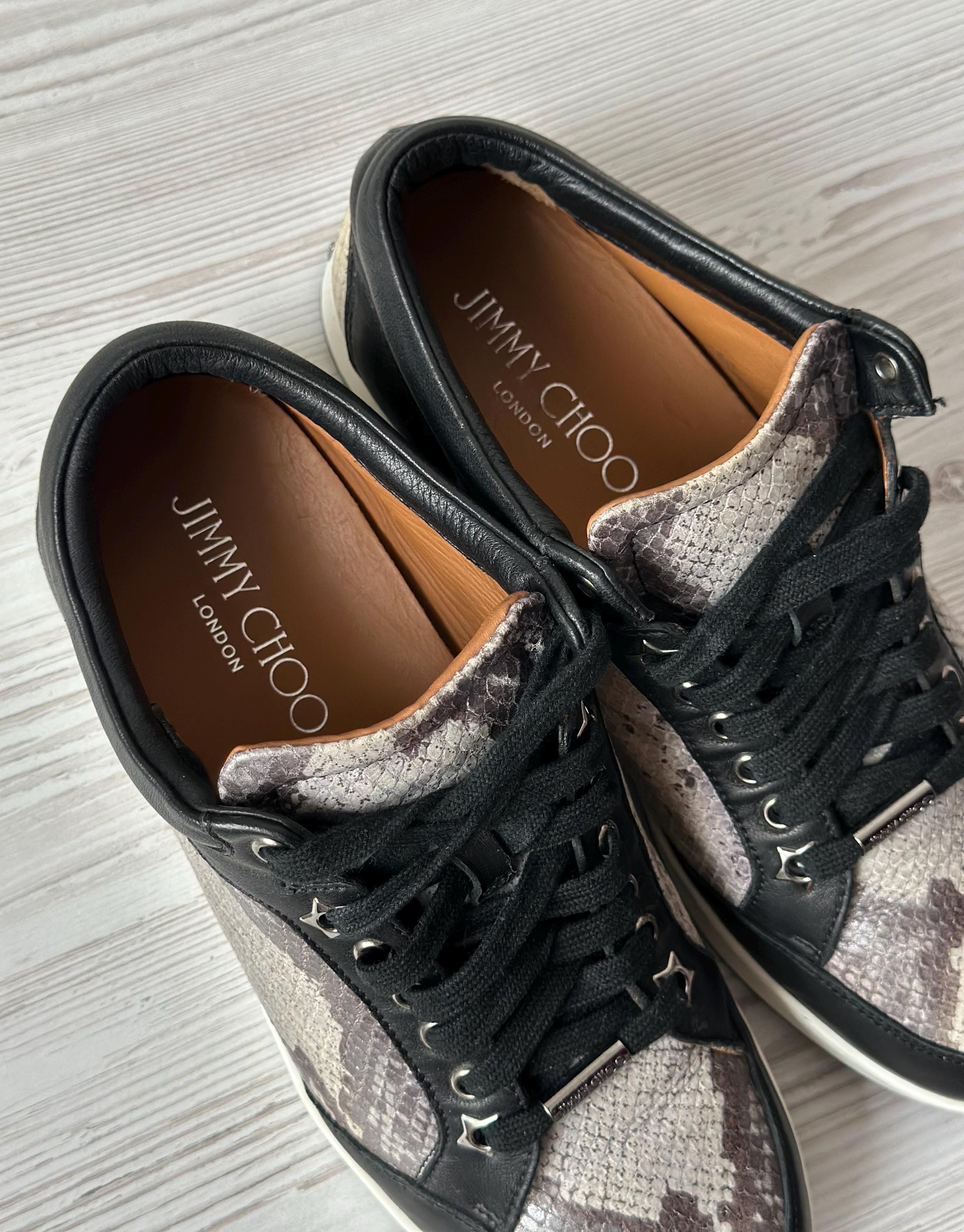 Jimmy Choo London Miami Sneakers Two Tone Snake Print Genuine
