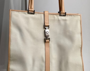 GUCCI Jackie Hand Tote Bag Canvas and Trim Genuine Leather beige Color 002•1064  Italy vintage