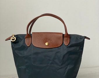 Longchamp Paris Depose Mini Bag Tote le pliage tipo tamaño pequeño S bolso de compras Adornos de lona de cuero color gris