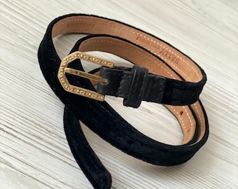 Klassieke BALLY riem fluweel met echt leer zwarte kleur damesmaat 85 vintage Number Eide Aggg 94 cm Italië