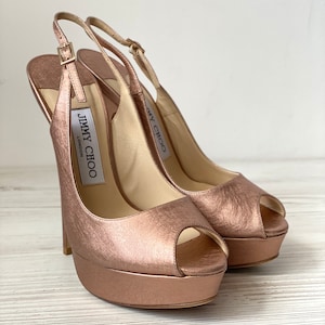 JIMMY CHOO London Heels Genuine Leather Slingback Platform Sandals woman shoes size 35 Vintage Italy Luxury