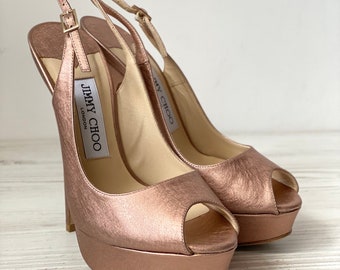 JIMMY CHOO London Heels Genuine Leather Slingback Platform Sandals woman shoes size 35 Vintage Italy Luxury
