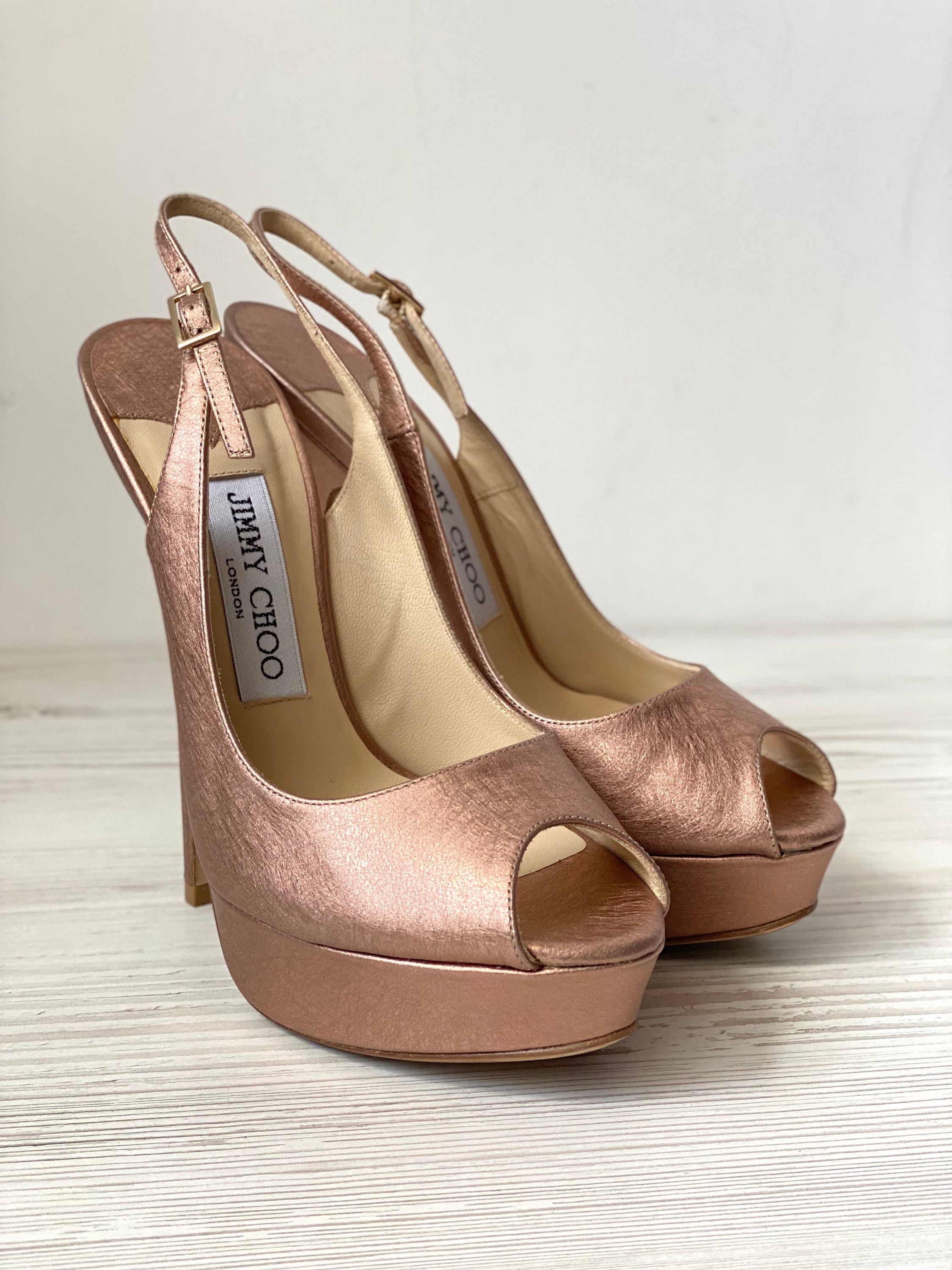 JIMMY CHOO London Heels Genuine Leather Slingback Platform Sandals