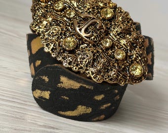 Just Cavalli brown studded belt y2k・ギャル ROBERTO CAVALLI STUDDED LEATHER CLAW BUCKLE BELT | Barhaine