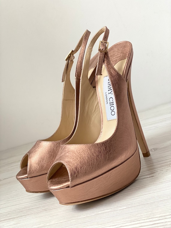 JIMMY CHOO London Heels Genuine Leather Slingback Platform Sandals