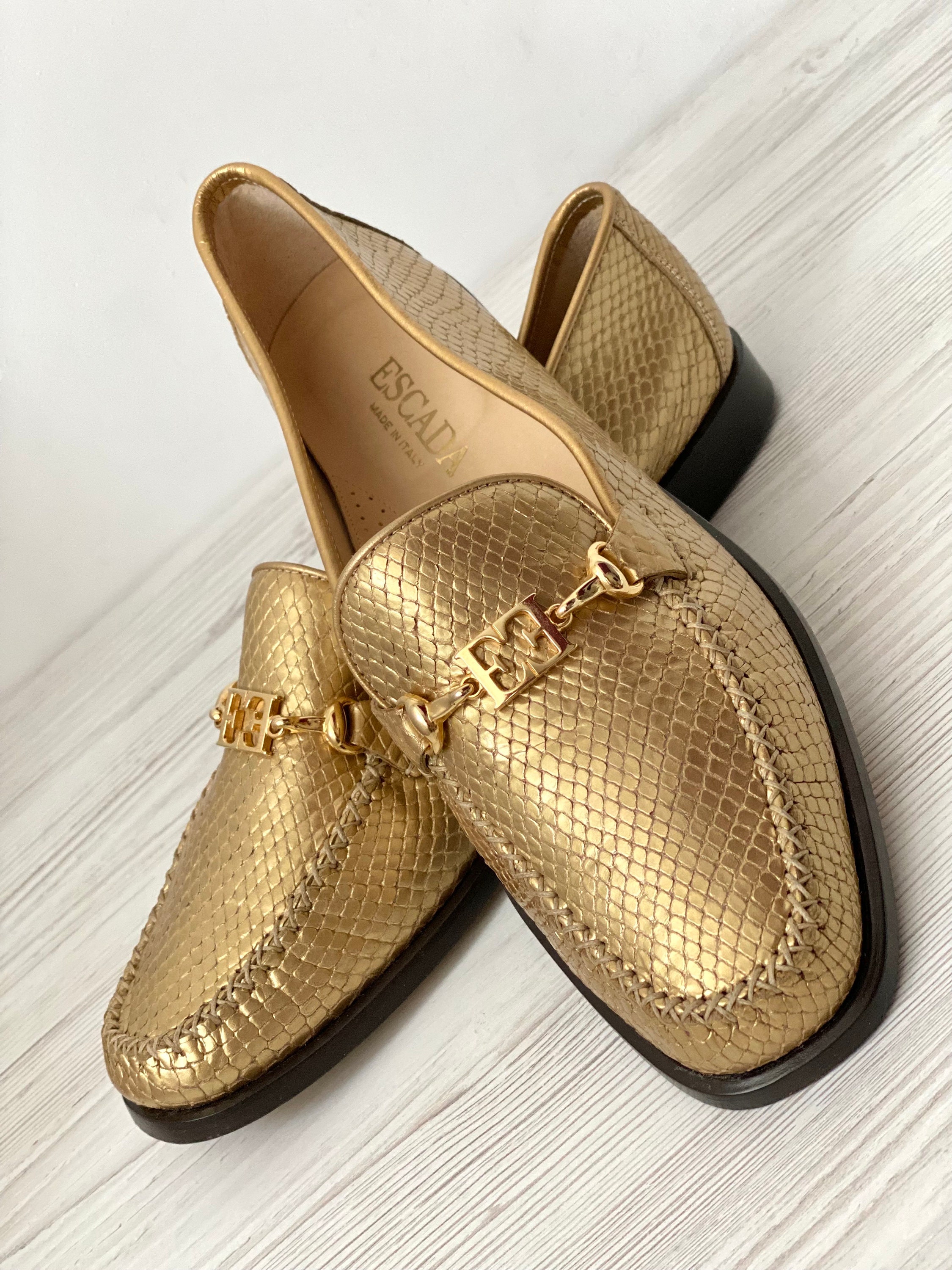 ESCADA Loafers Gold Schlangenleder Print Damen Schuhe Größe