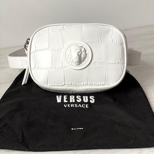 Gianni Versace Milano Versus Belt Bag Genuine Leather Italy Croc Print White Color Shoulder Luxury