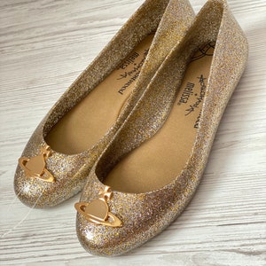 Vivienne Westwood Anglomania for Melissa Gold Glitter Ultragirl Flat Ballet Flats woman shoes size 37 Brazil Vintage Luxury New