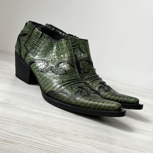 MIU MIU Vintage Western Pumps Heels Genuine Leather Croco Print woman designed shoes ankle  boots size 36 Green Color Italy Luxury