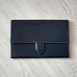 Aspinal of London Long Deluxe Travel Wallet para Passagens Documentos Passaporte Couro Genuíno Fino Macio Cor Azul Escuro Inglaterra Vintage