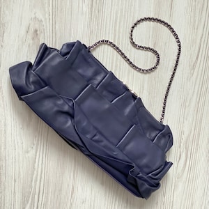 MOSCHINO Cheap and Chic Lux A8406-8012 Clutch Bag Genuine Leather Vintage shoulder Italy Luxury Dark Blue color