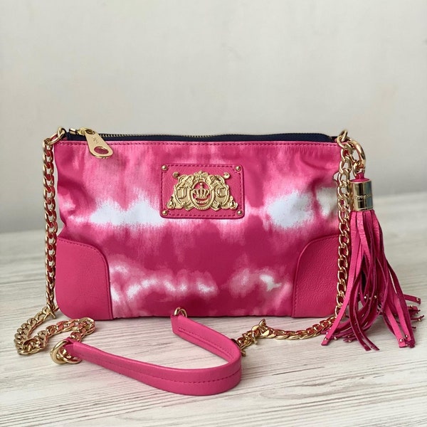 Juicy Couture Crossbody bag pink color Shoulder Bag with genuine leather trim women Vintage USA