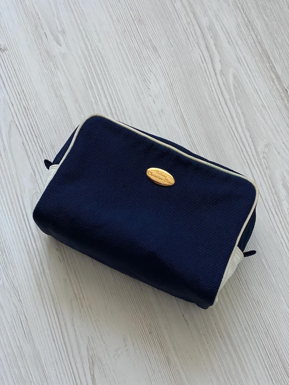 Christian Dior ネイビーキャンバスポーチ Christian DIOR Trousse De Toilette Medium Cosmetic Toilet Bag