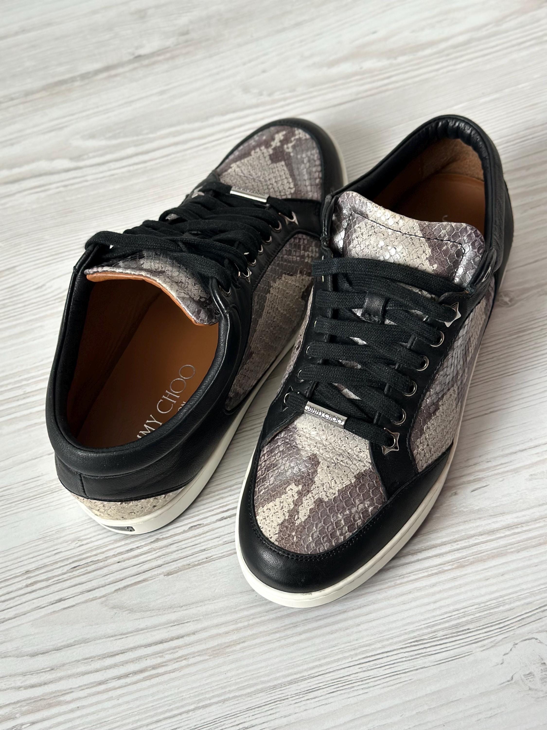 Jimmy Choo London Miami Sneakers Two Tone Snake Print Genuine
