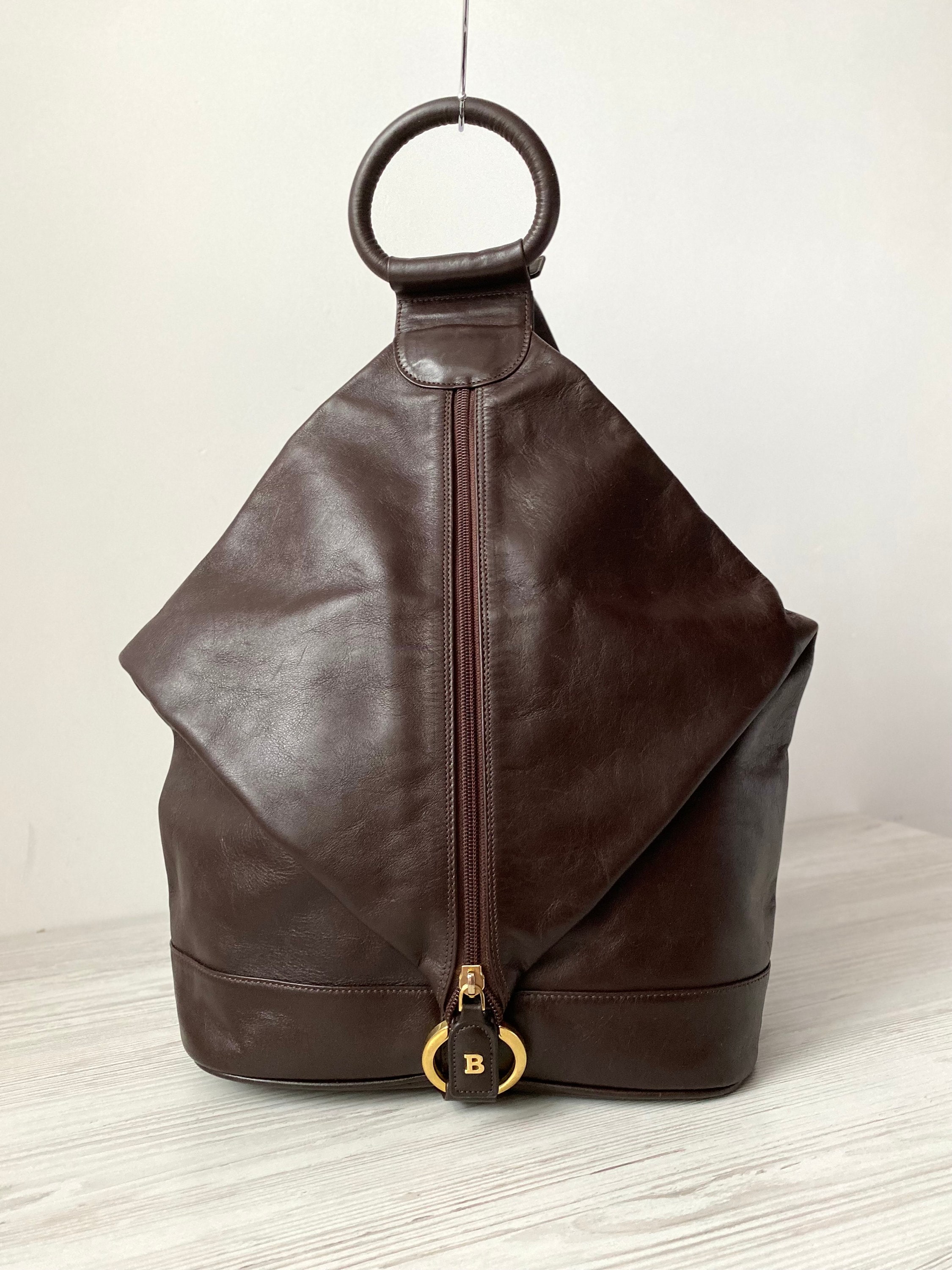 Bally 3‎ Way Expandable Sling Bag Black Genuine Leather Backpack Convertible Bally Backpack Black Leather Convertible 3 Way Sling Bag  main image 2