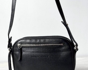 Longchamp Paris Crossbody Messenger Bag Shoulder Genuine Leather Black Color France Luxury Vintage