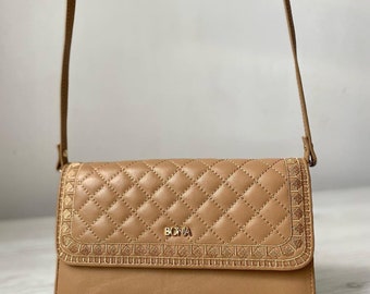 BONIA Small Crossbody Luxury Bag Genuine Leather Beige Color