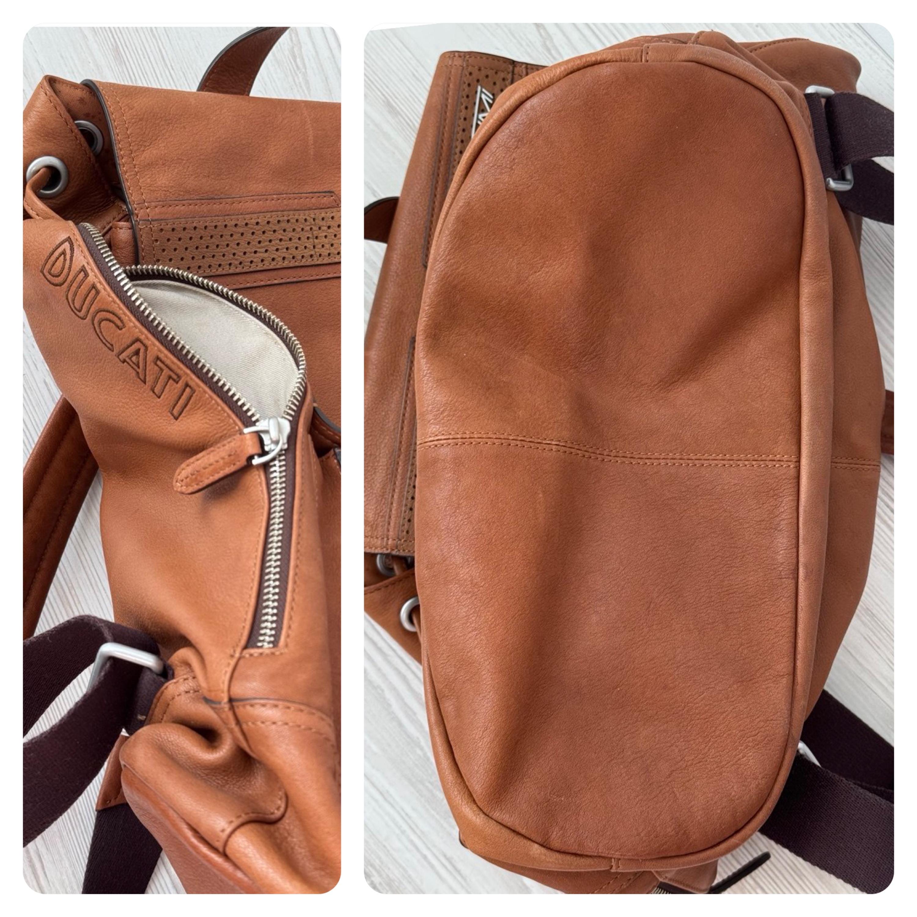 TUMI x Ducati バックパック パッチ付き 本革 ブラウンカラー 男女兼用