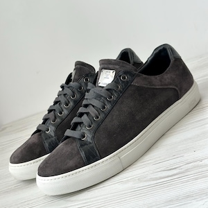 MCM Munchen Classic Logo Combi Low Top Men Sneakers Shoes Trainers Genuine Suede Leather size 45 Vintage 30 cm Number 1749S Dark Grey Luxury