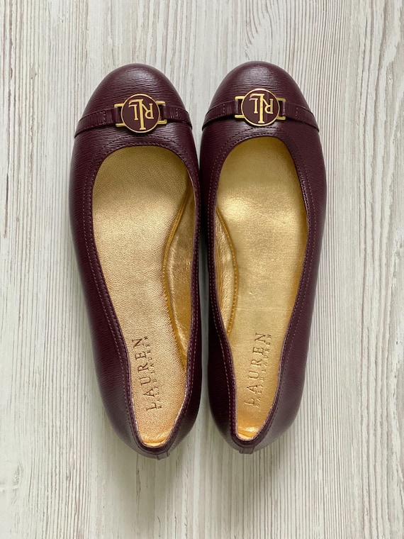 バレエ Ralph Lauren Ballerinas Leather Lauren Ralph Lauren Jayna Exposed Stitched Leather Bow