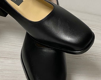 BALLY Switzerland Vintage Ballet Flats loafers leather women shoes Genuine Leather England 6.5  size 26 cm New Black color