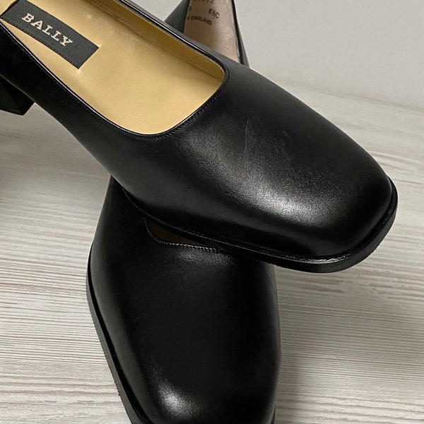 BALLY Switzerland Vintage Ballet Flats loafers leather women shoes Genuine Leather England 6.5  size 26 cm New Black color