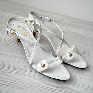 TOD’S Heels Flats Ballet Genuine Leather Woman Shoes Size 38.5 Italy White Color Luxury