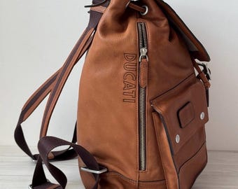 TUMI X Ducati Backpack With Patches Genuine Leather Brown Color