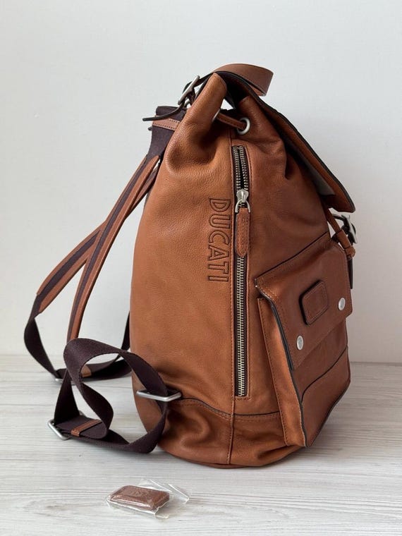 TUMI X Ducati Backpack With Patches Genuine Leather Brown Color