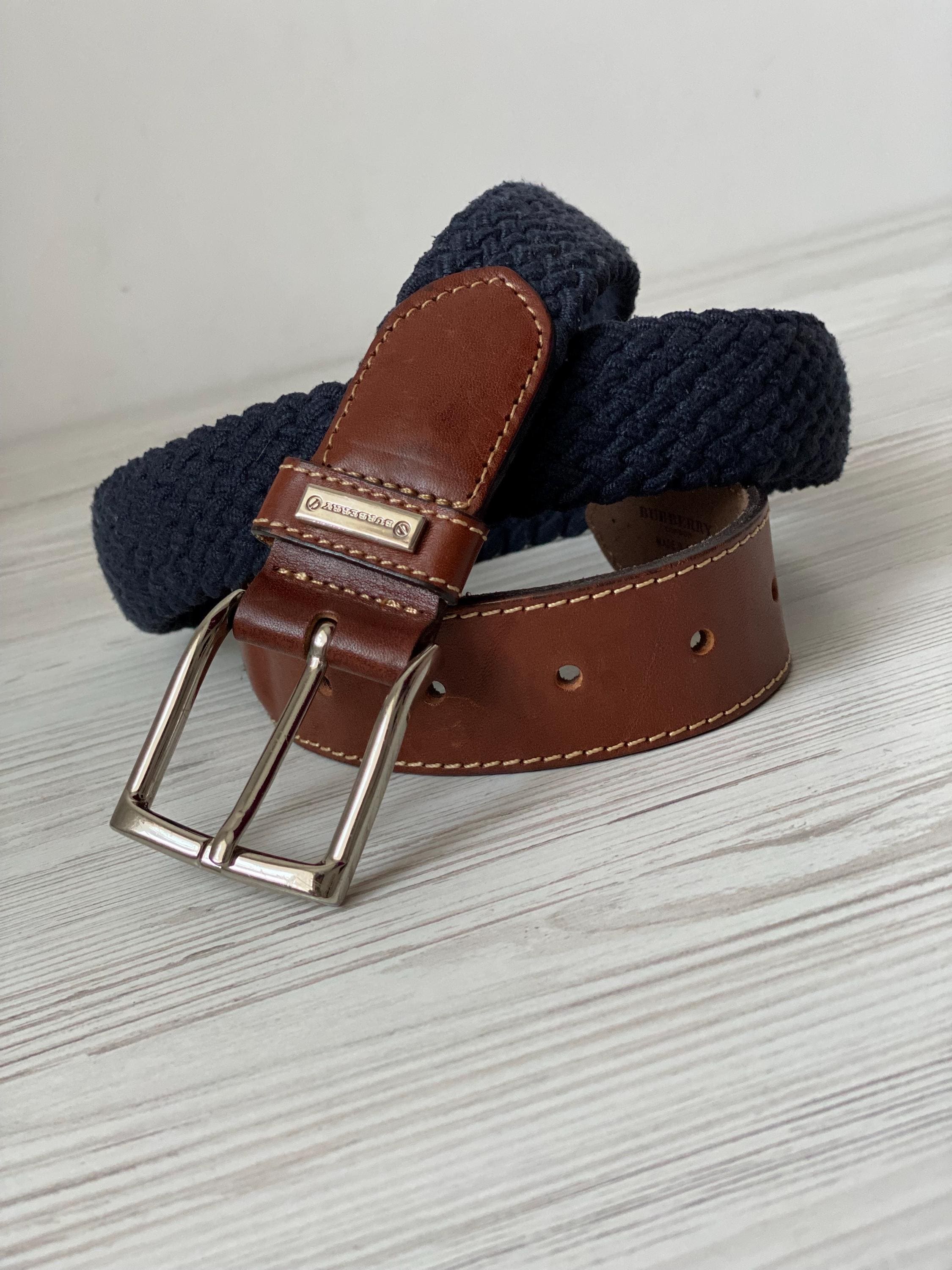 BURBERRY London Elastic Belt With Genuine Leather Trim Dark Blue