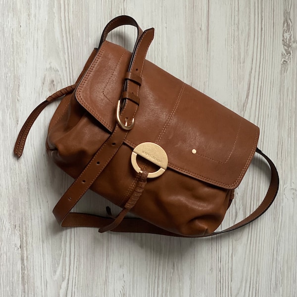 VANESSA BRUNO OTHILIA Flap luxury Crossbody bag Genuine Leather shoulder women Italy Brown color