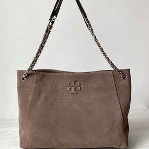 Bolso tote con cadena de ante McGraw de Tory Burch en piel auténtica color marrón claro para mujer 10000440 Lujo