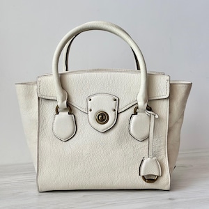 LAUREN RALPH Lauren RLL Tote Woman Bag Handbag Genuine Leather White Color Luxury Vintage